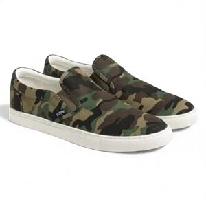 J. Crew Road Trip Green‎ Camo Canvas Slip On Shoes Men’s 9.5 Low Top Sneaker